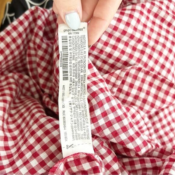 Zara Off the Shoulder Gingham Dress Red White Tiered Ruffle Sleeve Size M - Picture 10 of 10